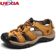 UEXIA/мужские сандалии высокого качества; летняя нескользящая обувь для отдыха; пляжная обувь на плоской подошве; Уличная обувь без шнуровки; кожаная обувь; обувь размера плюс 38-47