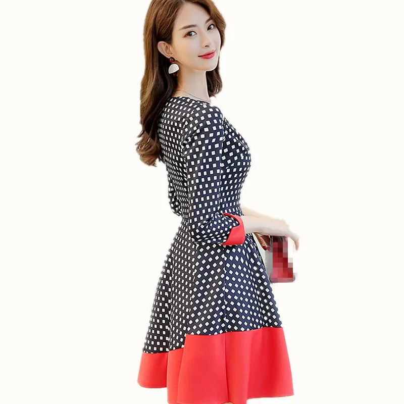 

B1800 2019 Spring and summer new Korean version women casual lady long sleeve pure color dress cheap wholesale