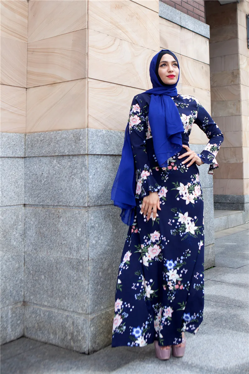 LR116 Новое модное женское длинное мусульманское платье с расклешенными рукавами и принтом абайя джилбаб мусульманское Макси платье Кафтан Вечерние платья