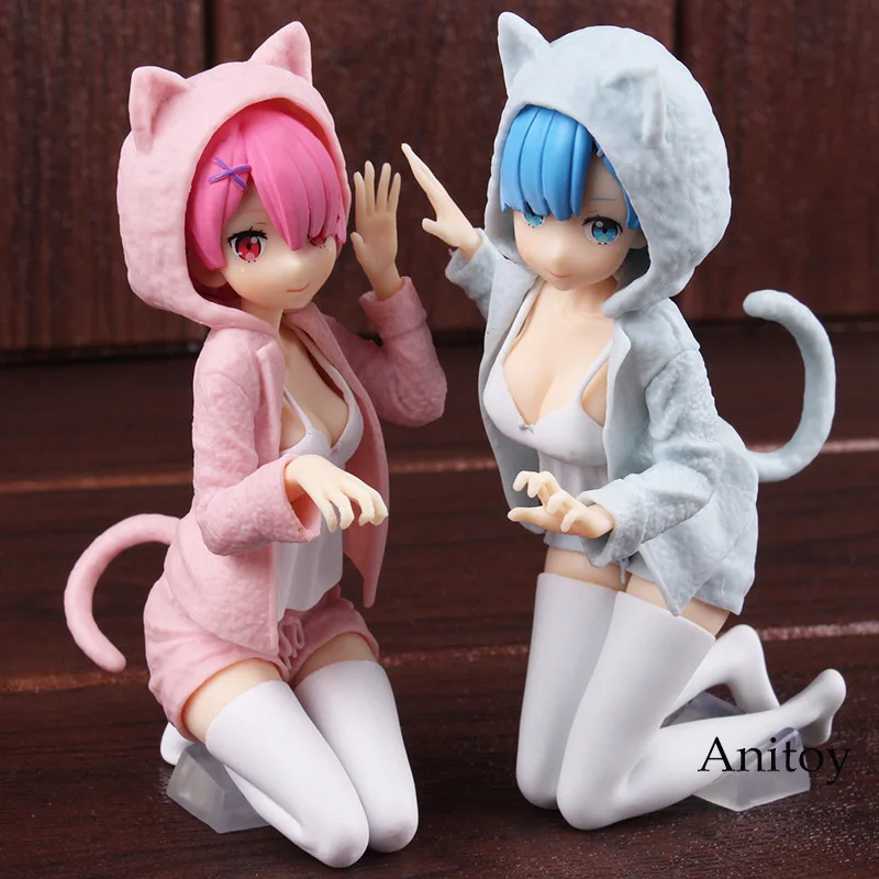 Goede Anime Re Zero Figuur Twin Ram en Rem Nyanko Mode Ver. PVC Rem Action Figure Collectible Model Toy 2 Stijlen