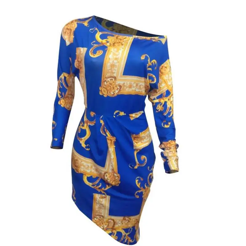 Ropa de Mujer de Verano 2018 de moda de Verano para Mujer Sexy de manga larga de impresión vestido señoras Bodycon vestido cintura vestidos de Verano Mujer