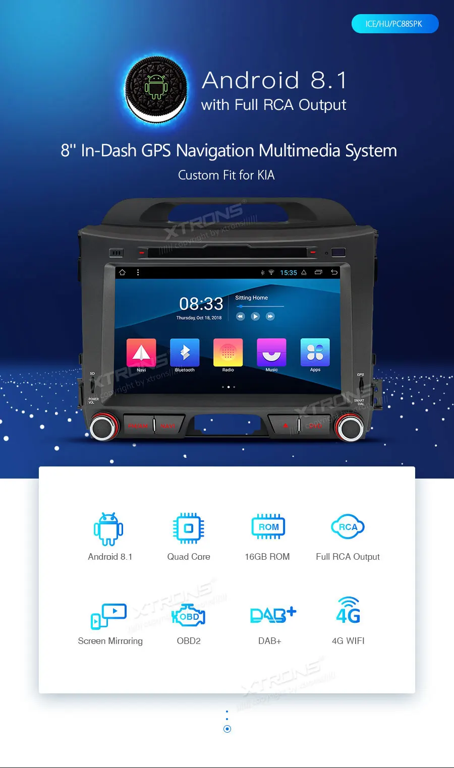 Cheap 8" Android 8.1 Oreo OS Car DVD Multimedia Navigation GPS Radio for Kia Sportage 2010-2016 with Dual Zone Function Support 1