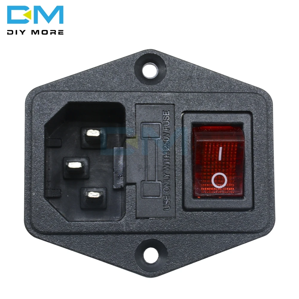New Ac 250v 10a Black Red 3 Terminal Power Socket With Fuse Holder