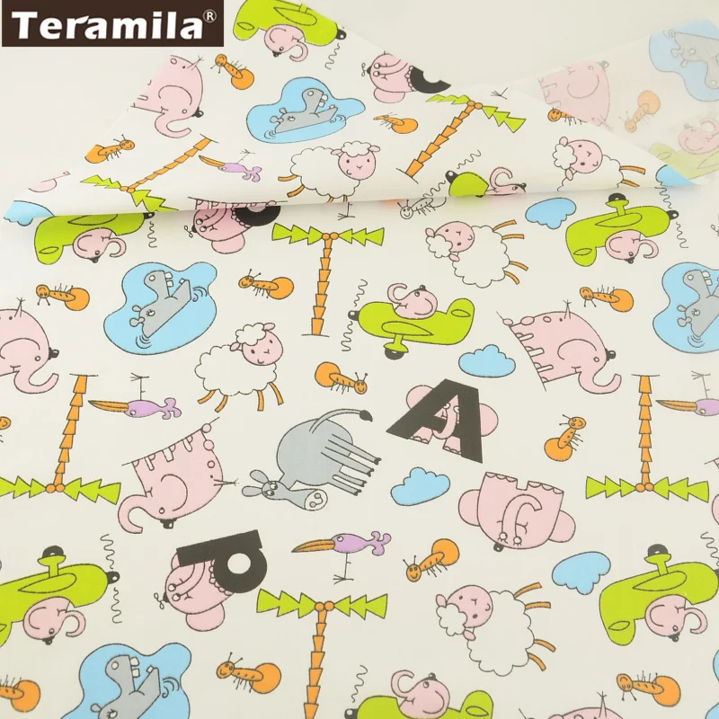 

Teramila Fabric Printed Cartoon Animals With Letters Style 100% Cotton Tissue Quilting Patchwork DIY for Dolls Pillows Clothes