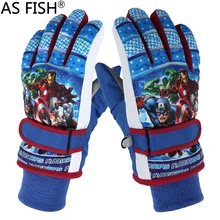 Зимние теплые лыжные перчатки, детские перчатки для снегохода, катания на лыжах, сноуборда, водонепроницаемые перчатки для мальчиков, Детские Мультяшные аниме-фигурки
