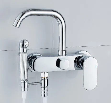 Toilet Brass Chrome Finish Wall Mounted Shot gun Faucet Set wiht Spring Hose Handheld Diaper Sprayer Shattaf Bidet Douche Kit