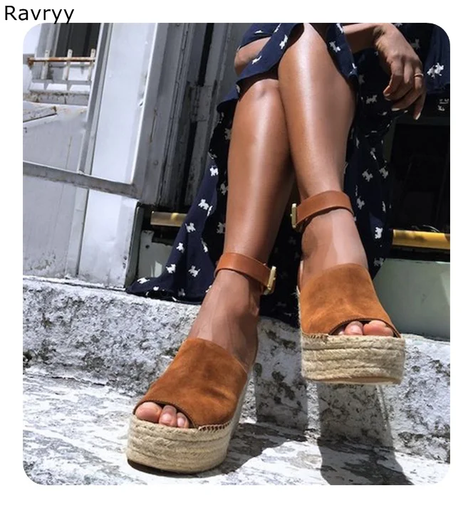 Sandalias de tacón de marrones cuña para mujer, zapatos de vestir de fiesta  con retales de caña de ante, con cubierta de tacón alto y Punta abierta,  sexys, de verano|Sandalias de mujer| -