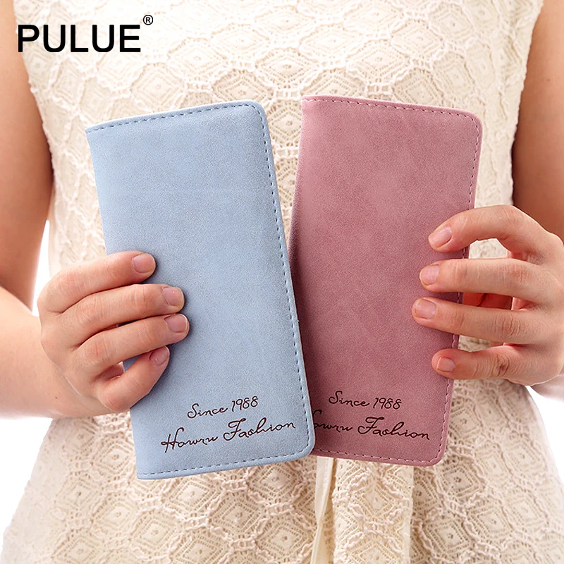 

2019 New Fashion Women Wallets Scrub Matte Leather Long Wallet Card Holder More Color Clutch Business Minimalism Hasp Money Bags