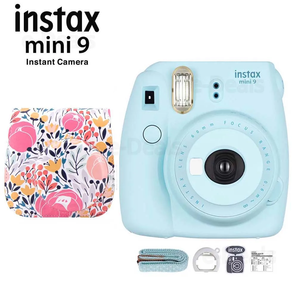 Фотокамера моментальной печати Fujifilm Instax Mini 9 Ice Blue+ качественный мягкий чехол из искусственной кожи с плечевым ремнем - Цвет: Cam w Forest Case