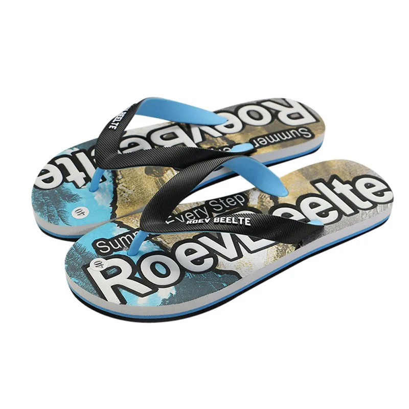 

Men Fashion Graffiti Outdoors or Indoors Slippers Flat Heel Round Toe Flip Flops Slipper Beach Shoes sandalias mujer 2018 #40A