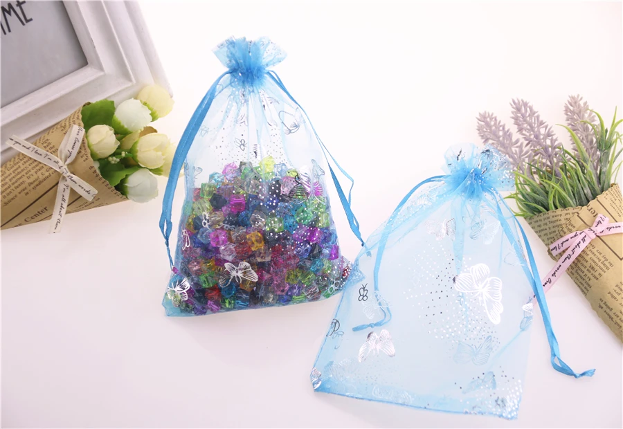 Дизайн 100 шт./лот 13*18 см синий загара бабочка Drawstring Саше органза тюль Рождество органза Сумки