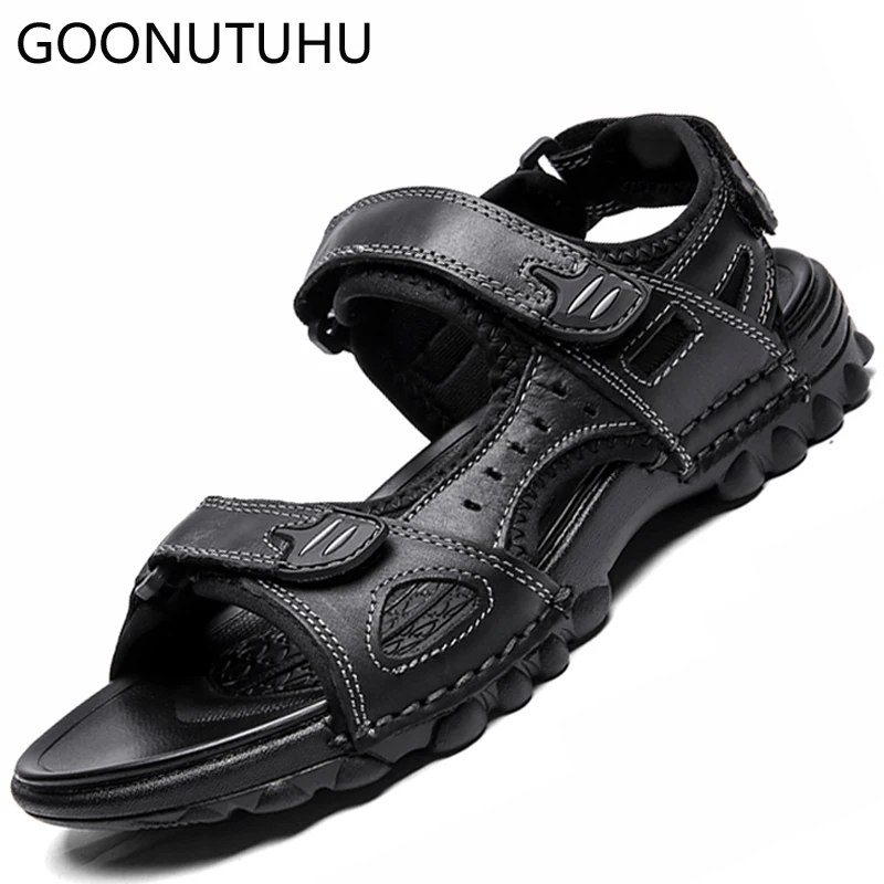 

2019 fashion men's sandals genuine leather summer shoes casual beach sandal man black & brown big size shoe male sandals for men