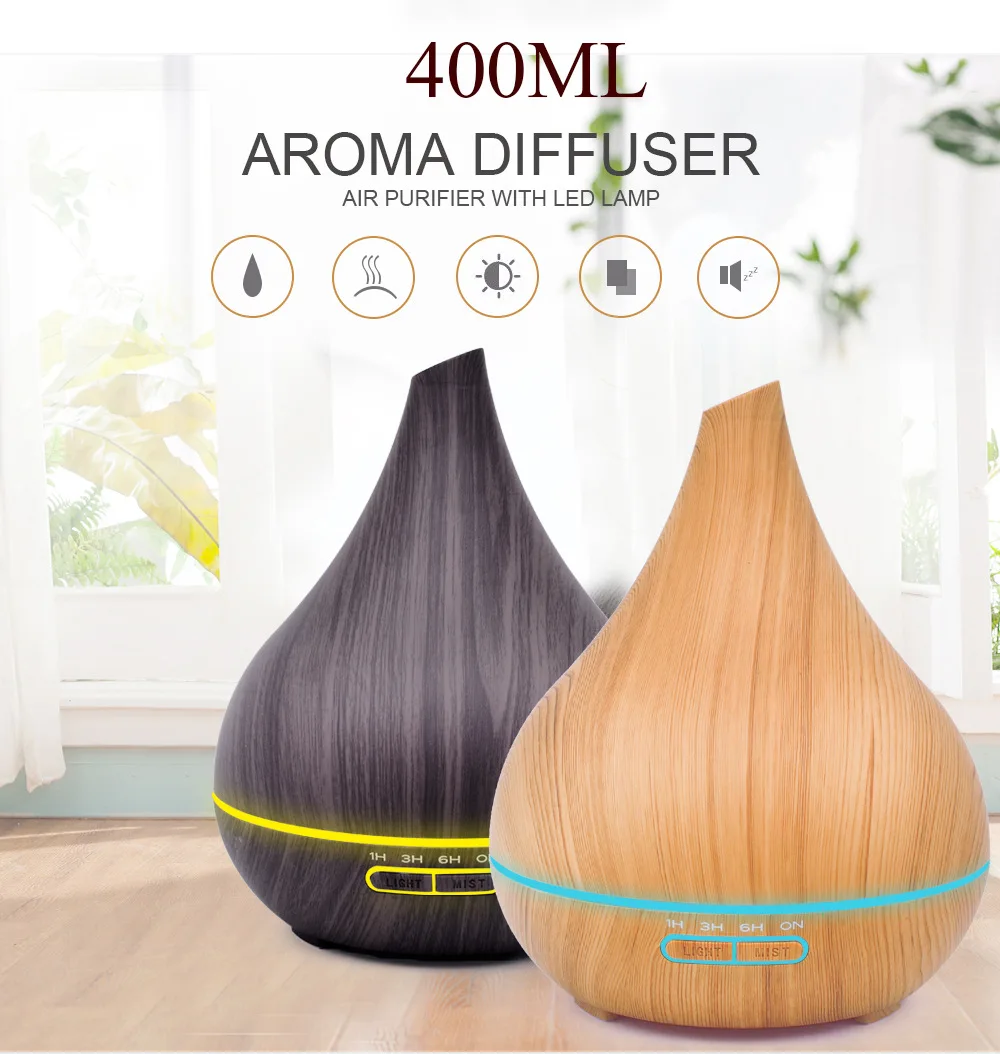 

400 ml Wood Ultrasonic Air Humidifier Portable Mini Aroma Essential Oil Diffuser for Car Room Home Office