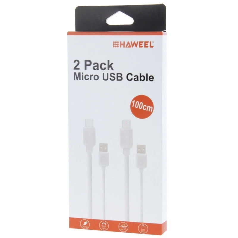 HAWEEL 2pcs High Speed Micro USB to USB Data Sync Charging Cable Kit for Samsung Galaxy S6 / S5, LG, HTC, Length: 1m