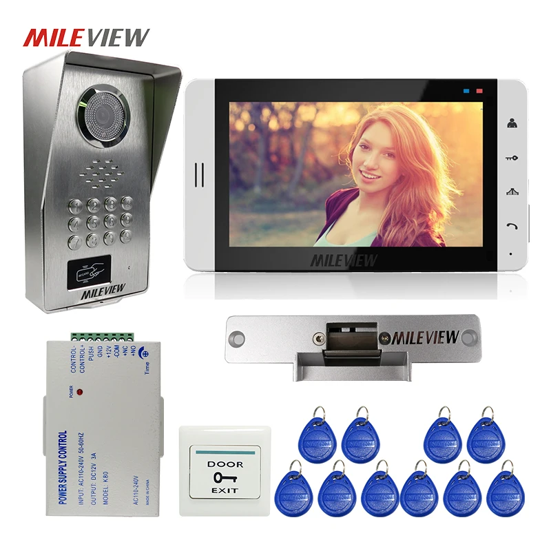 

7" Touch Monitor Video Door Phone Vide Intercom System RFID Code/Keypad Unlock Night vision Doorbello Camera Strike Door Lock