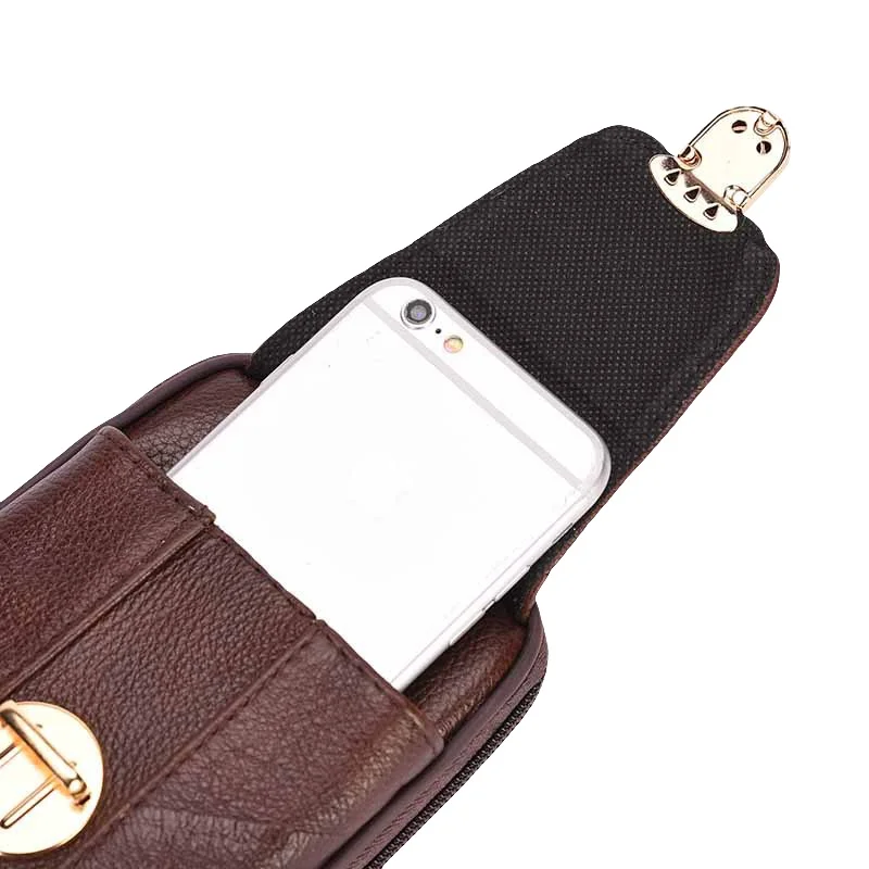 Men Retro Leather Belt Bag Zipper Metal Buckled Wear Waist Bag Phone Case Pouch Wallet Cell Phone Bag