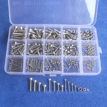 300Pcs M2/M3/M4 Cap Head Thread Stainless Steel Hex Socket screw nuts PCB machine Bolt Assortment kit set Fastener Hardware 340pcs assorted stainless steel m3 screw 5 6 8 10 12 14 16 18 20mm with hex nuts bolt cap socket set