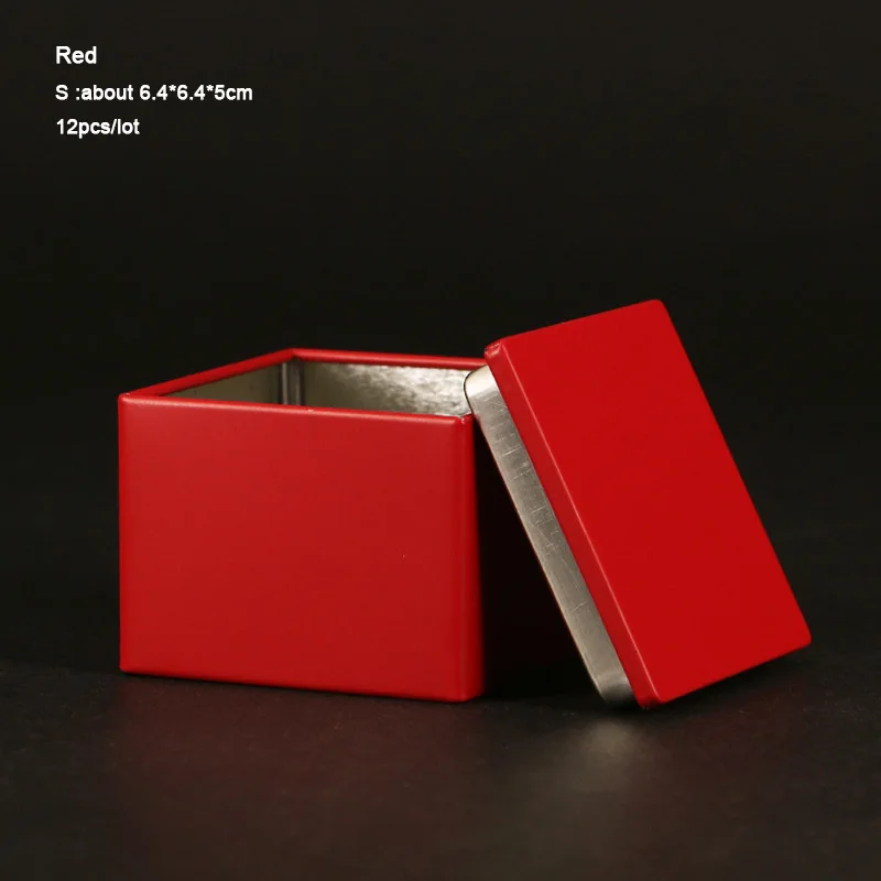 Однотонные маленькие железные коробки 12 шт./лот, Мини жестяная коробка для конфет, банки для хранения ювелирных изделий, портативные чайные Герметичные банки для хранения монет - Цвет: Red S 6.4x6.4x5cm