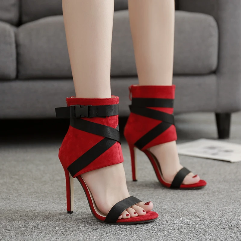 

Fashion Summer Boot Sandals Women's Sexy High-Heeled Peep Toe Boots Women Thin Heels Zipper Patchwork Boots Shose Sandals B