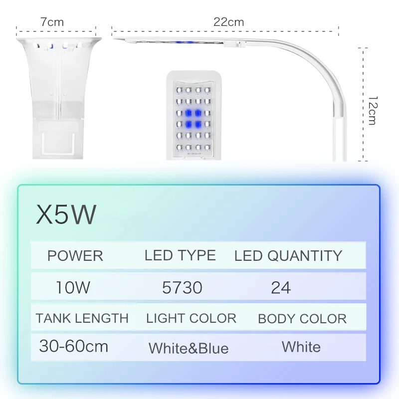 Супер тонкий светодиодный светильник для аквариума, освещение для растений 5 Вт/10 Вт/15 Вт, освещение для водных растений, водонепроницаемая лампа для аквариума - Цвет: X5W White Blue Light