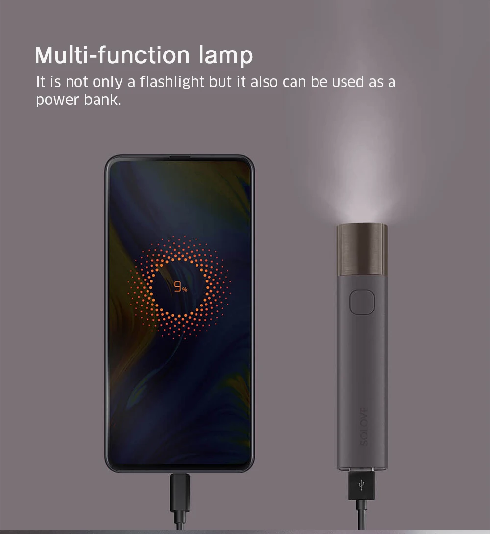 Xiaomi SOLOVE X3 портативный 3000 мАч power Bank USB перезаряжаемая яркость EDC светодиодный фонарик для наружного велосипеда