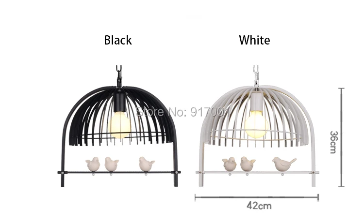 Minimalist  chandelier iron cage resin birds. creative personality Nordic IKEA living room bedroom lamp. black  white for option