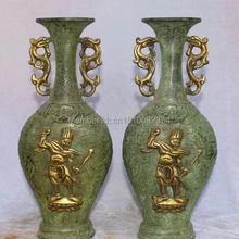 1" Китайский Бронзовый Свинка WuSong Воин Полет Тигр Дракон Бутылки Ваза Пот Пара