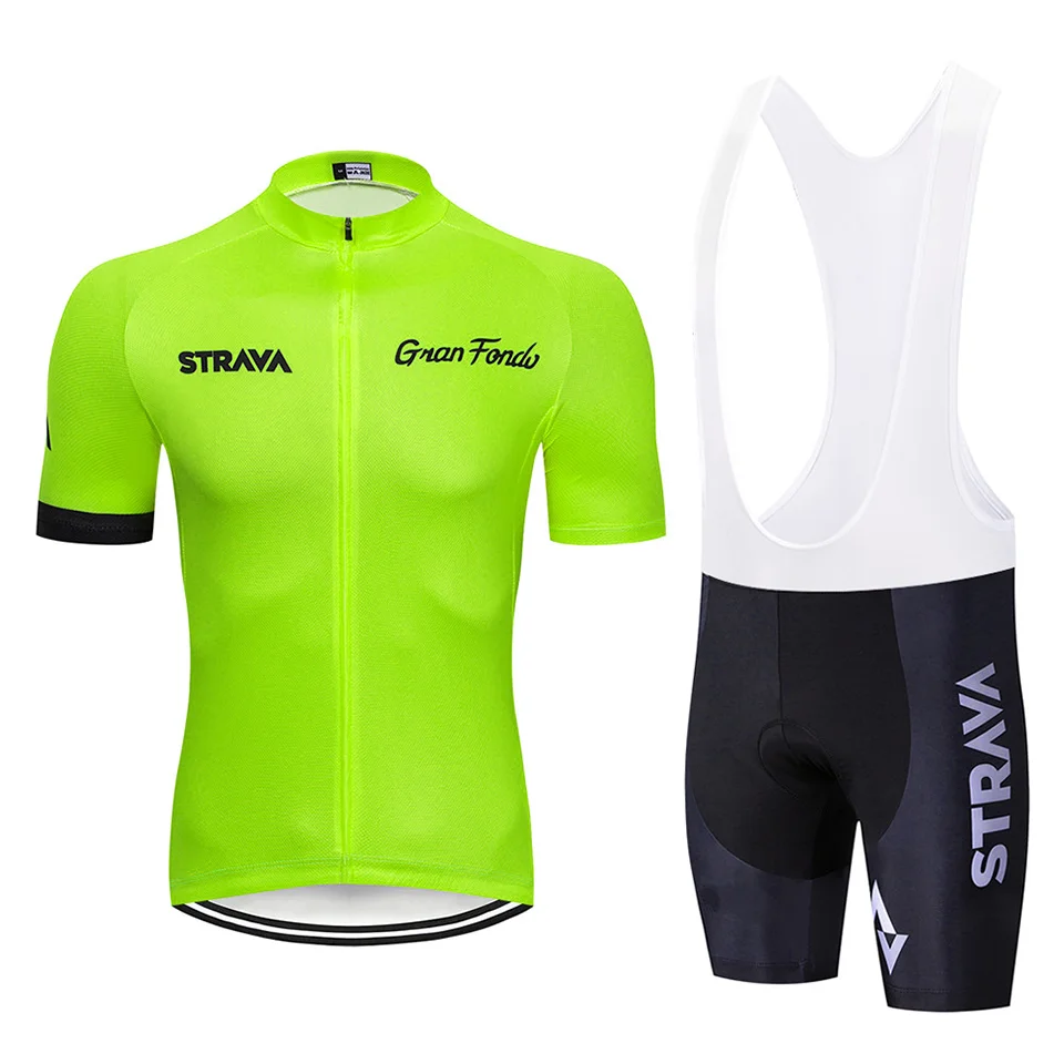 

2019 Team STRAVA Fluorescent color Bike Jersey Ropa Fast Drying Men Bike Summer Pro Cycling Jerseys 9D Gel Pad Bike Shorts