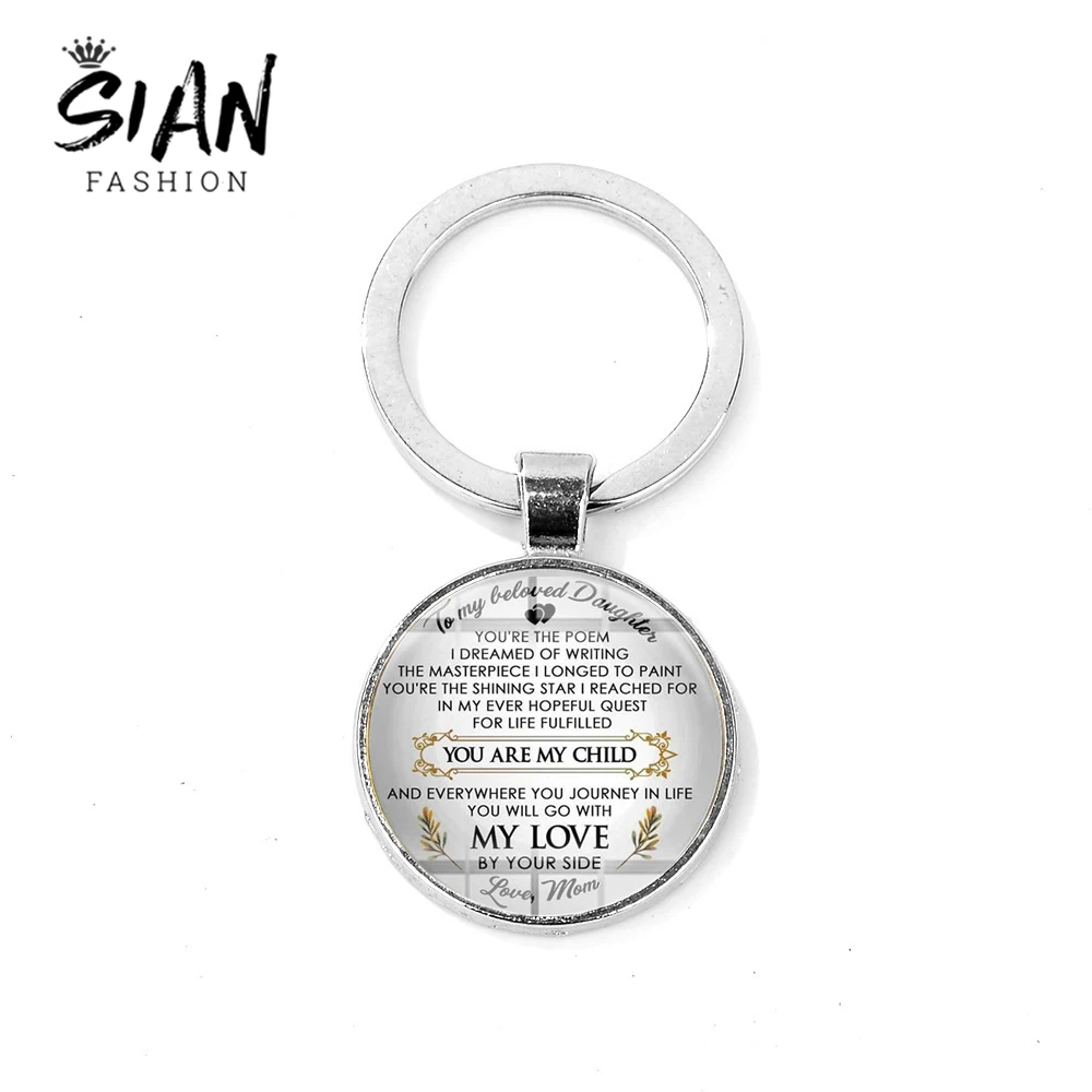 

SIAN Simple To My Daughter Letter Keychain You Are My Child Quote Round Pendant Key Ring Birth Commemorative Gift Family Jewelry