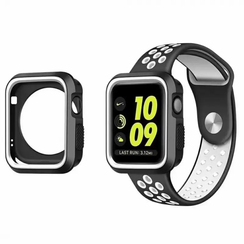 Двухцветный Мягкий силиконовый чехол для Apple Watch iWatch Series 1 2 3 4, чехол с рамкой, полная защитная оболочка 44 мм 40 мм 42 мм 38 мм чехол