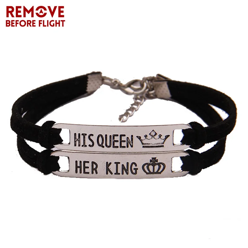 Remove Before Flight ее король его королева Пара Браслеты из цинкового сплава браслеты Корона Шарм влюбленных браслеты для женщин и мужчин