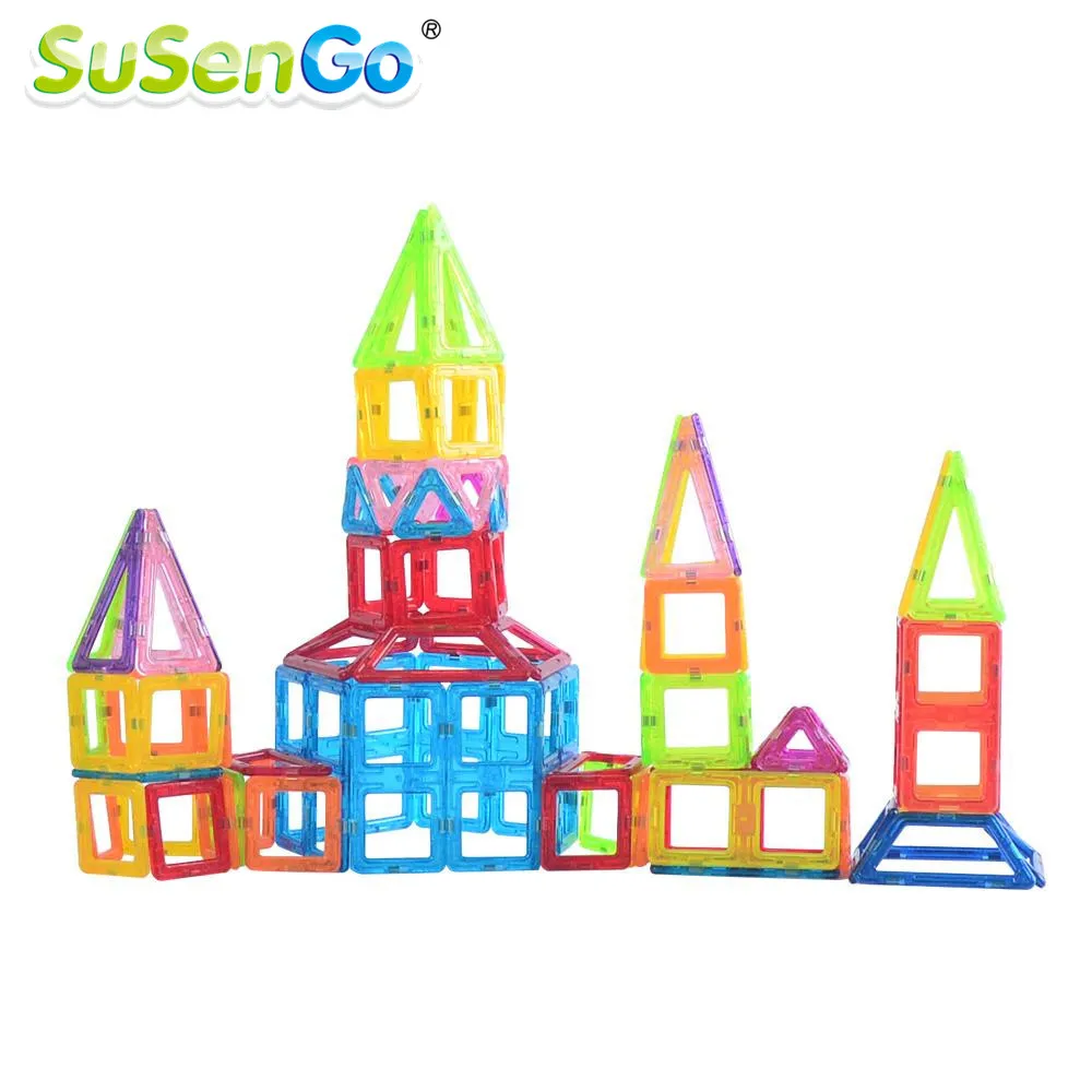Baratos SuSenGo Mini tamaño 40 60 80 90 pieza magnética de diseño bloques de construcción ladrillos 3D juguetes de construcción para niños bebé regalo de Navidad