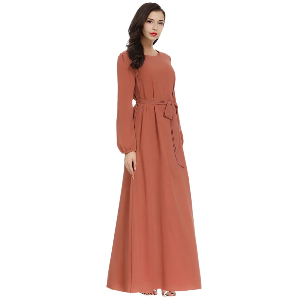 

Muslim Dress Dubai Arabic Islam Turkey Womens Dress islamic clothing Jilbab Cocktail Long Maxi Dress with Belt Kaftan Abaya Z411