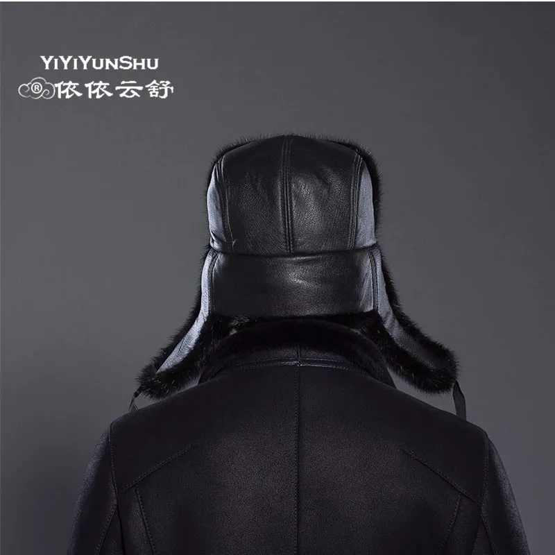Мужская шапка из натурального меха норки YIYIYUNSHU зимняя натуральной овечьей кожи