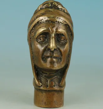 

Asian Chinese Old Bronze Hand Carved Indian Statue Walking Stick Head