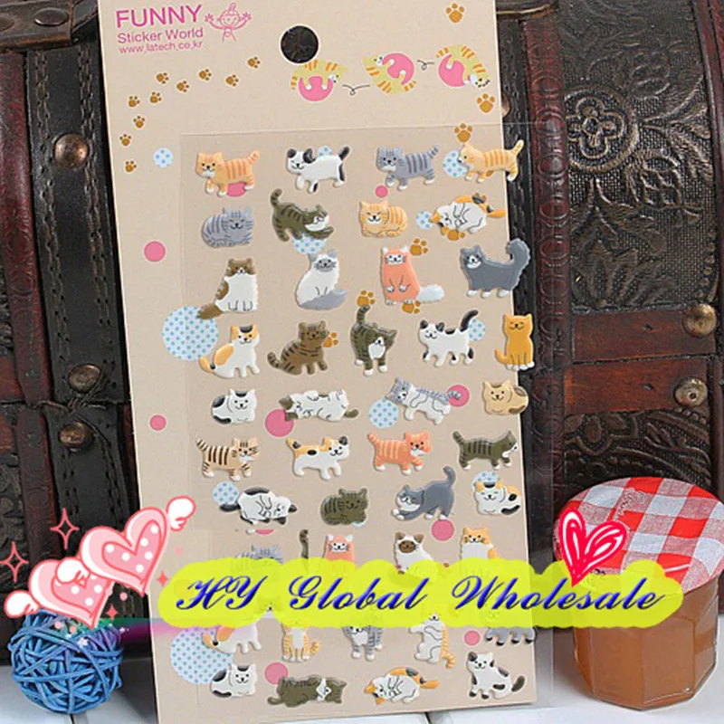 1 pack/lote nuevo 1 Juego de hojas lindo 3D gato feliz pvc pegatina DIY calidad etiqueta al por menor 1 pack/lote nuevo 1 Juego de hojas lindo 3D gato feliz pvc pegatina DIY calidad etiqueta al por menor