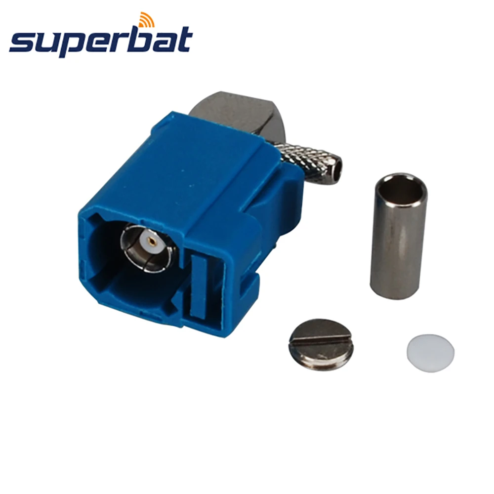 

Superbat Fakra Z Waterblue /5021 Female Jack Right Angle Neutral Code Crimp Connector for Coaxial Cable RG316 RG174 LMR100