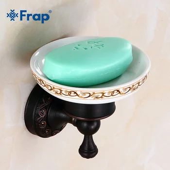 

FRAP Antique Wall-mounted Soap Dish Soap Holder Pure Copper Bathroom Soap Basket Ceramic Dish Separable Bath Accessories Y18031