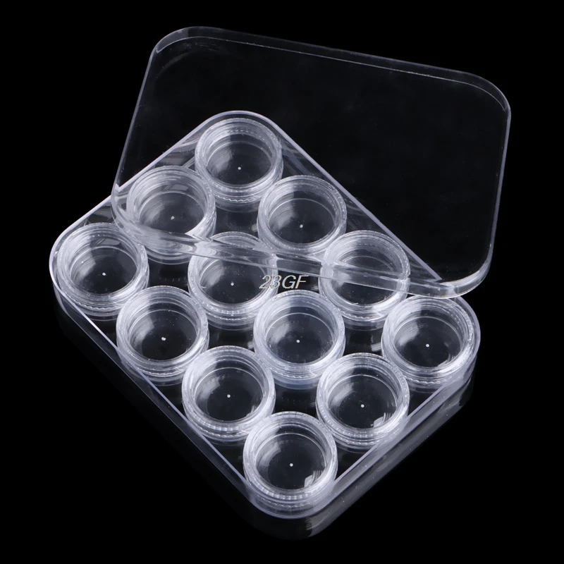 

12 Box Grid Plastic Storage Empty Bottle Box Case Pot For Nail Art Rhinestone Bead