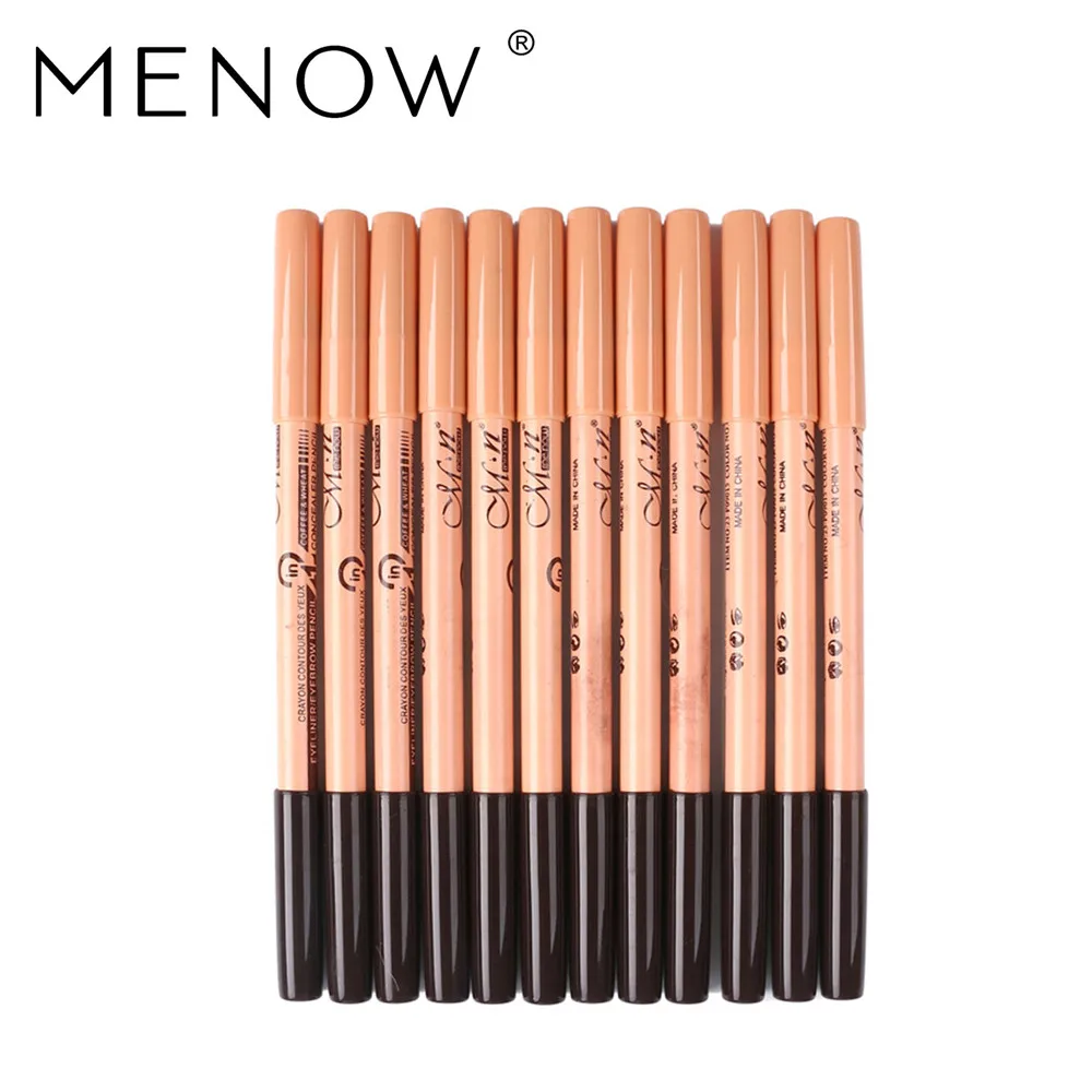 Hot Menow P09015 12pcs/set Cosmetic 2 in 1 pencil makeup Concealer+Eyebrow Pencil Two-head Pencils Long lasting easy to apply