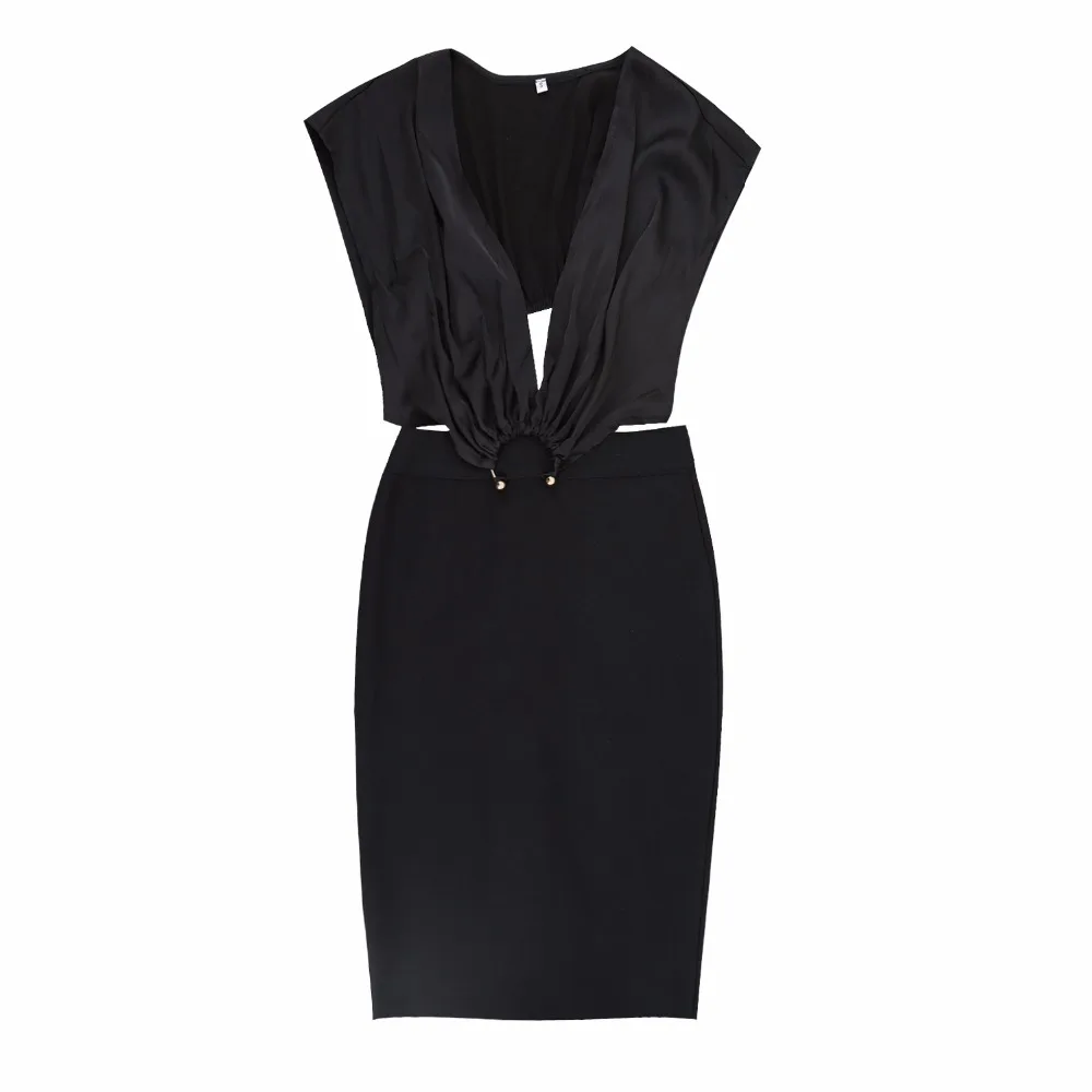2018 Designer Robe Sexy Style Élégant V New Cou Parti Bandage Noir Summer z6Wwa