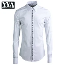 Новые мужские хлопок с длинным рукавом Формальные рубашки для мальчиков геометрический вышивать Бизнес Работа Платье рубашка обтягивающие классические офис