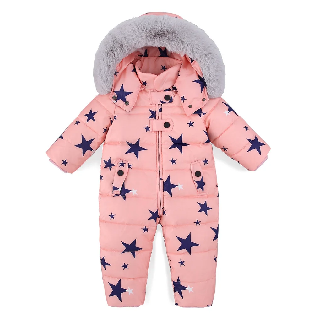 Детский комбинезон для новорожденных, теплый зимний пуховик с меховым капюшоном, детский комбинезон, зимний комбинезон для мальчиков, зимняя одежда, одежда для маленьких девочек - Цвет: pink