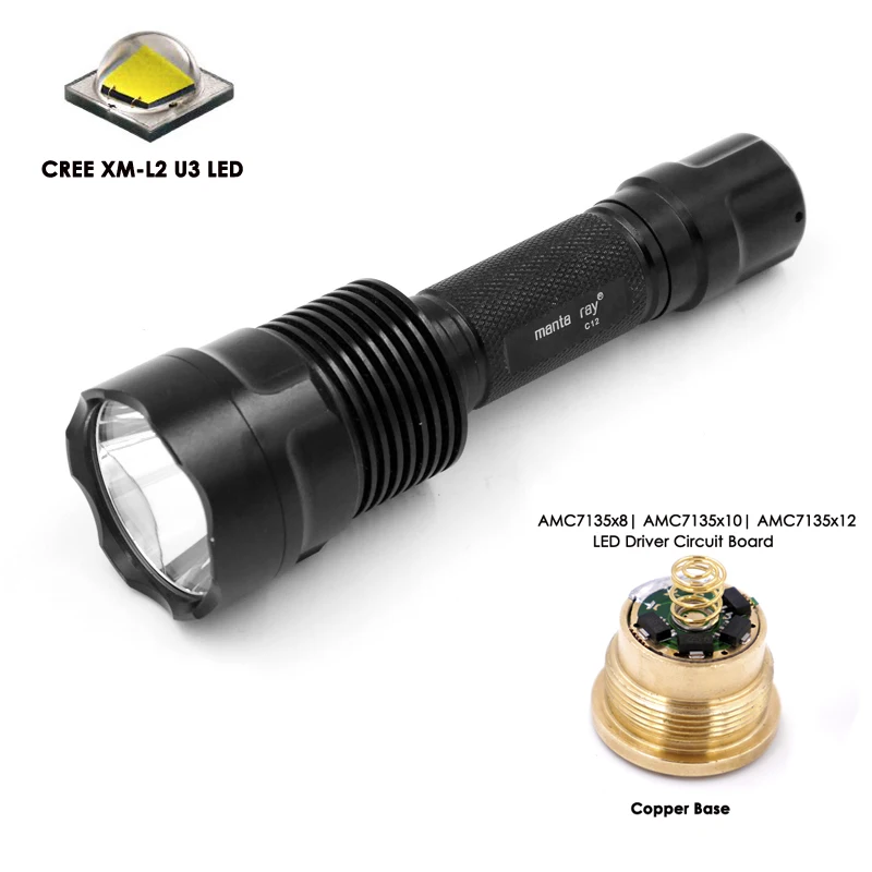 C12 CREE XM L2 U3 LED с медным основанием звезды и падением 12*7135 драйвер 4.2A 2000 люмен