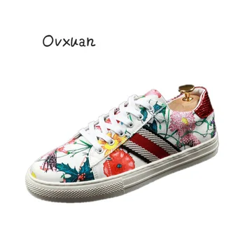 

2019 Spring Printed Stripe Hip Hop Trainers Shoes for Men Casual Flats Fashion Party Prom Dress Loafers Shoes Mocasines Hombre