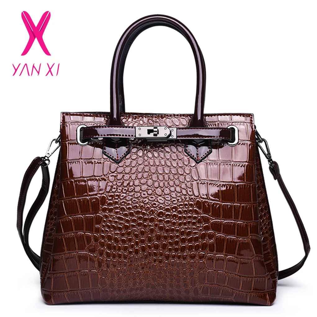 YANXI Fashion Brand Crocodile Bag Women Patent Leather Shoulder Bag Crocodile Skin Handbag Ladies Messenger Tote Women Bag YANXI Fashion Brand Crocodile Bag Women Patent Leather Shoulder Bag Crocodile Skin Handbag Ladies Messenger Tote Women Bag