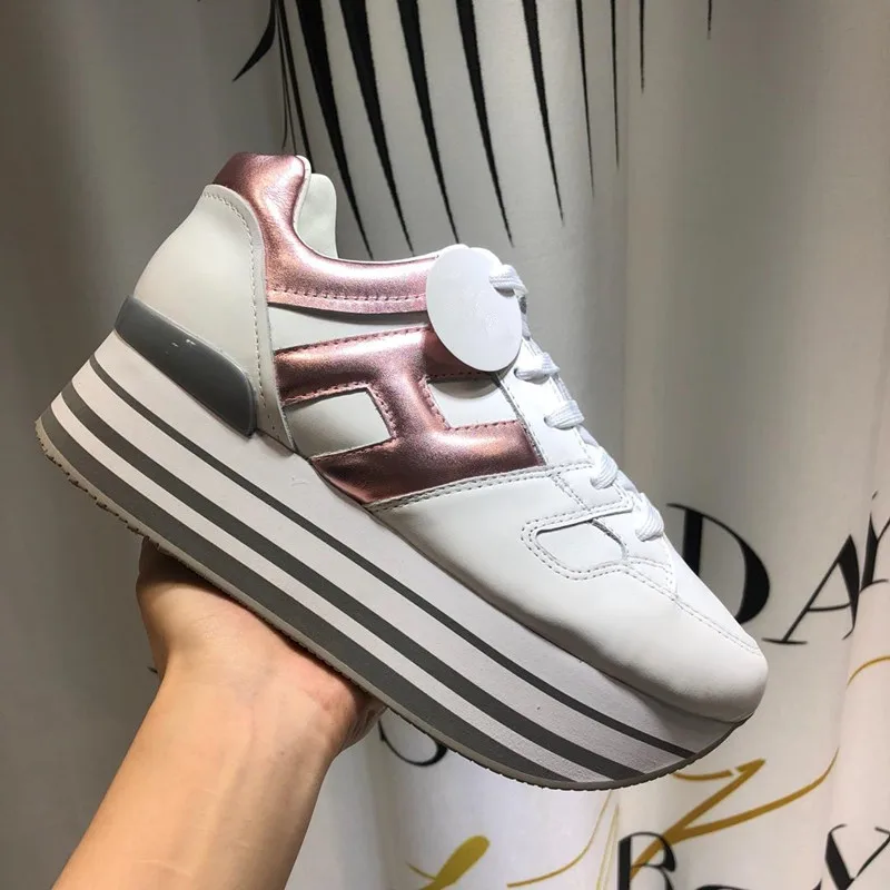 

Hot Shoes Woman Cow Leather Sneakers Platform Lace-up Sneakers H Shoes Woman Zapatos De Mujer Crystal Decor Sneakers Woman Flats