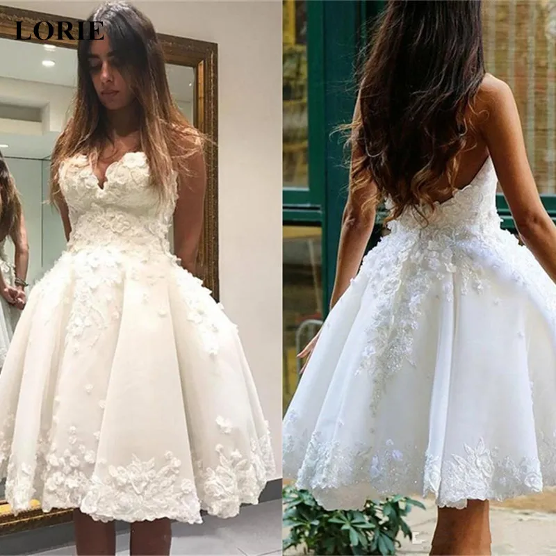 

LORIE Super Mini Short dress 2019 Appliques Wedding dress White Ivory Ball Gown, Summer wedding dress and girl Party dress