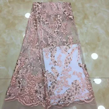 

2019 New African Mesh Lace Fabric Embroidery High Quality Nigerian French With Sequins Tulle Lace Fabric For Dress 5 Yards A1630