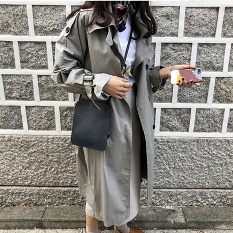Manteaux Style Coupe Gray Coréen Grande Lâche Femelle Printemps Long Élégant Dames Femmes Manteau vent Taille Pardessus Outwear Trench khaki coat qXw7TT